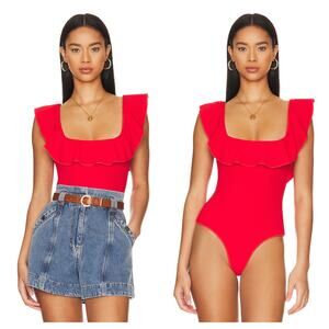 [Show Me Your Mumu] Red Square Neck Rochelle Ruffle Bodysuit Tank Size Medium M
